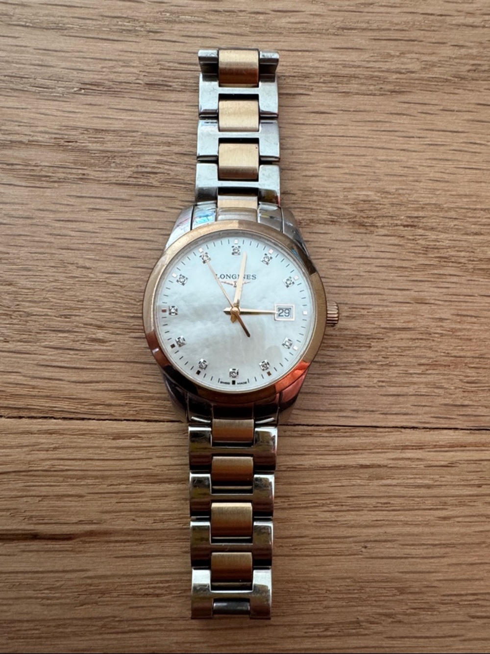 Women’s Longines Conquest Two-Tone Gold and Silver Mother-of-Pearl Dial Watch